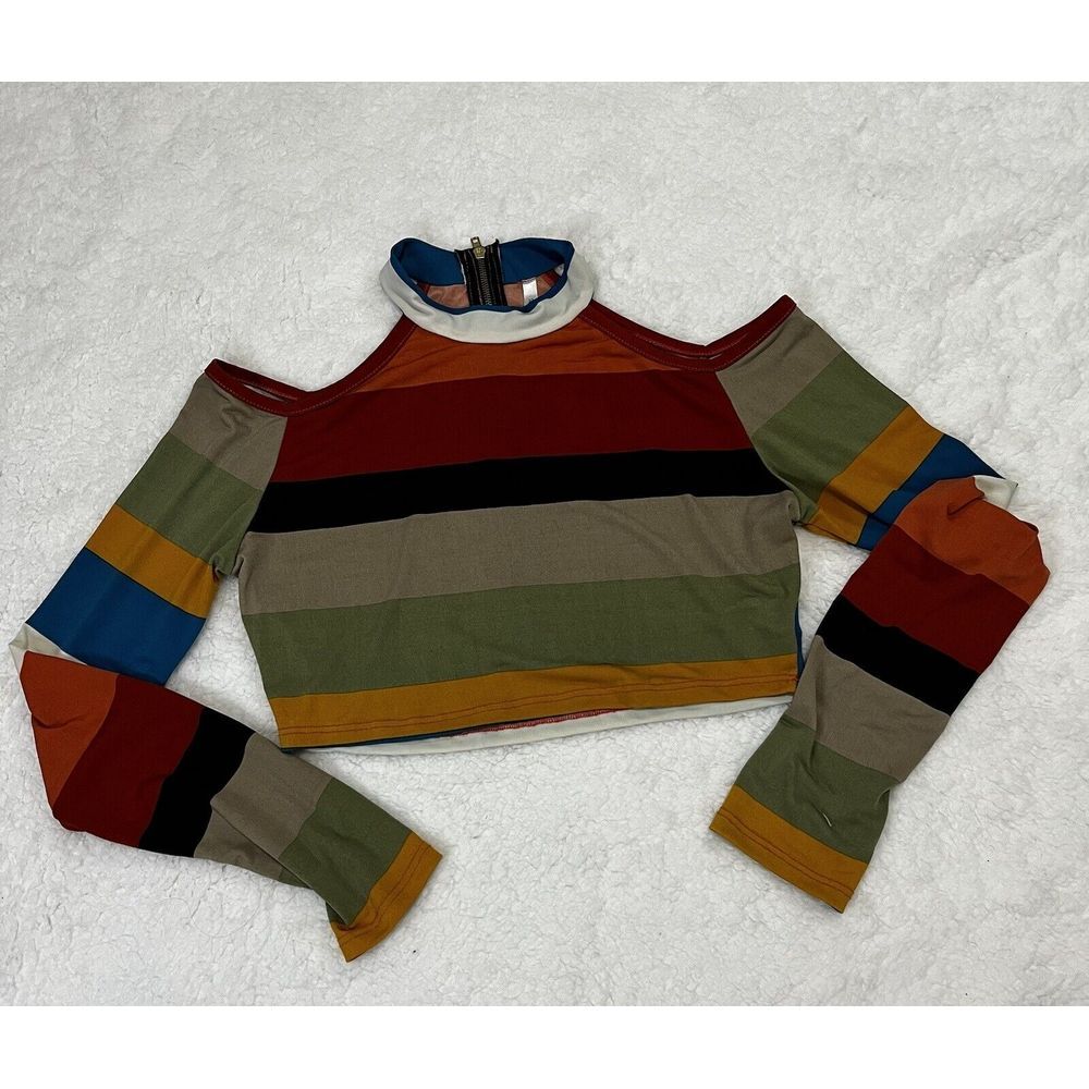 Good time usa multicolor top women long sleeve shoulder cropped Neck turtle‎